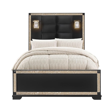 Global Furniture Usa Traditional Glam Glitter Blake Black Full Bed With Lamps 3168